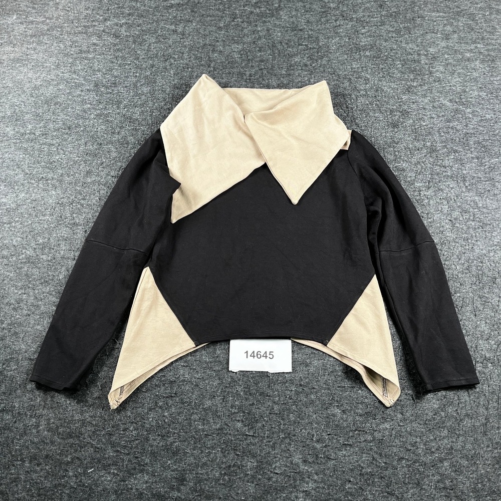 Vintage Natalia Romano Top Womens S Black Tan Excellent Color Block Handkerchief